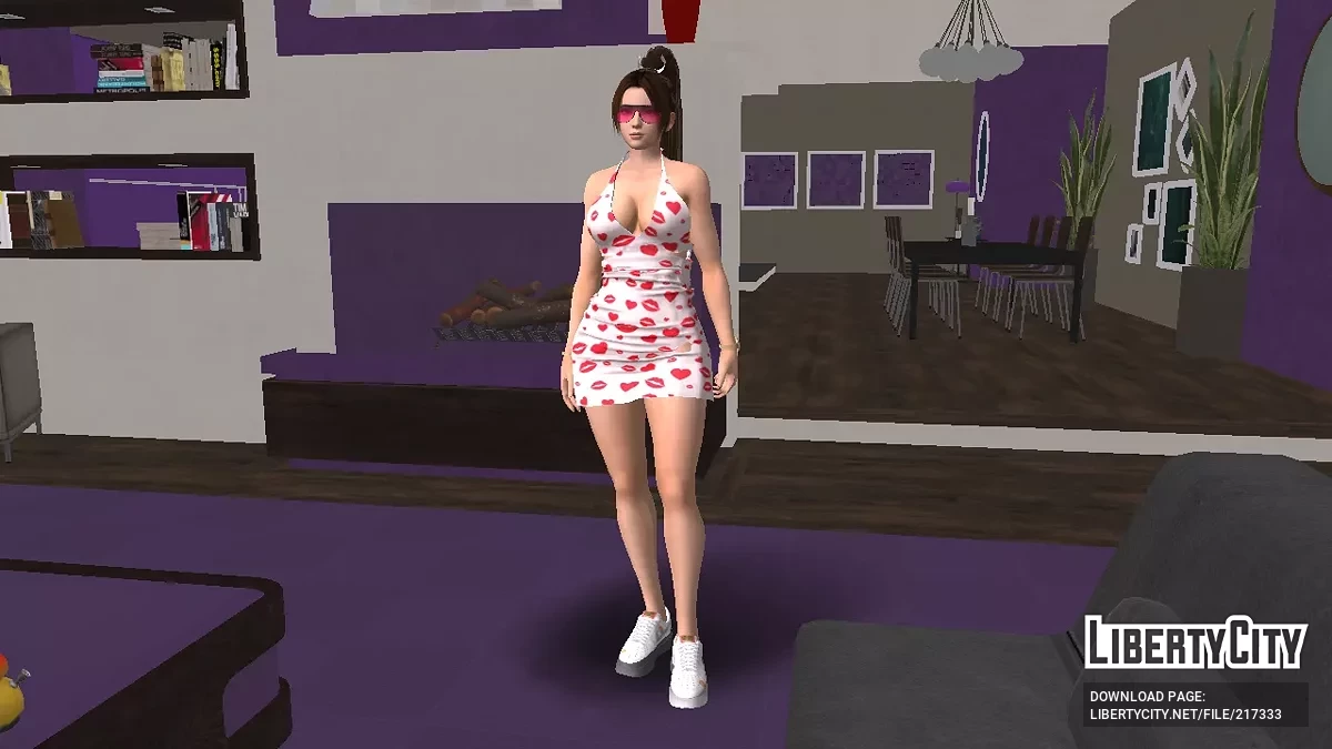 Mai Shiranui in a summer dress with kiss patterns / GTA San Andreas