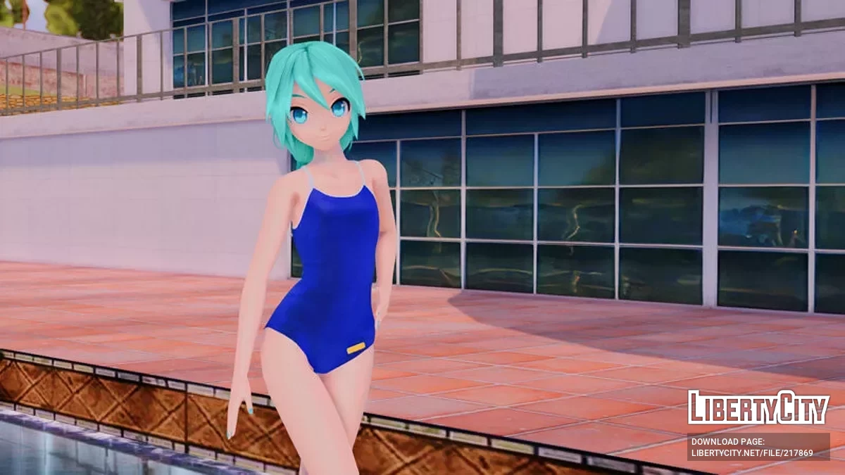 PDFT Hatsune Miku Racing Swimsuit + Animiertes Gesicht / GTA San Andreas
