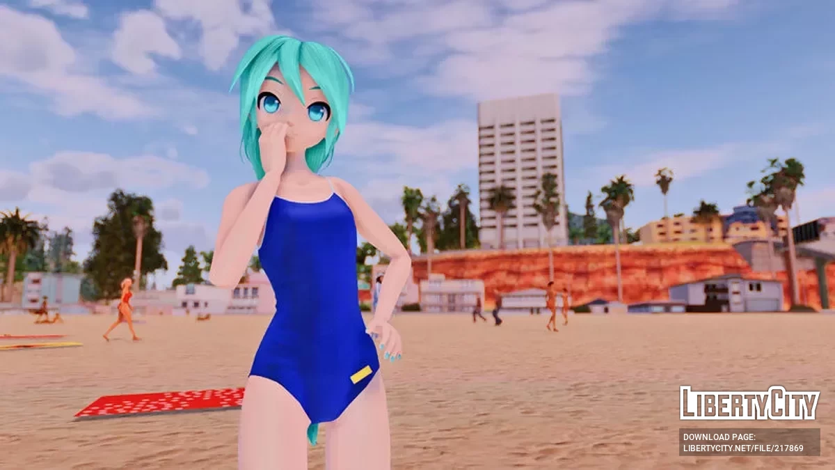 PDFT Hatsune Miku Racing Swimsuit + Animiertes Gesicht / GTA San Andreas
