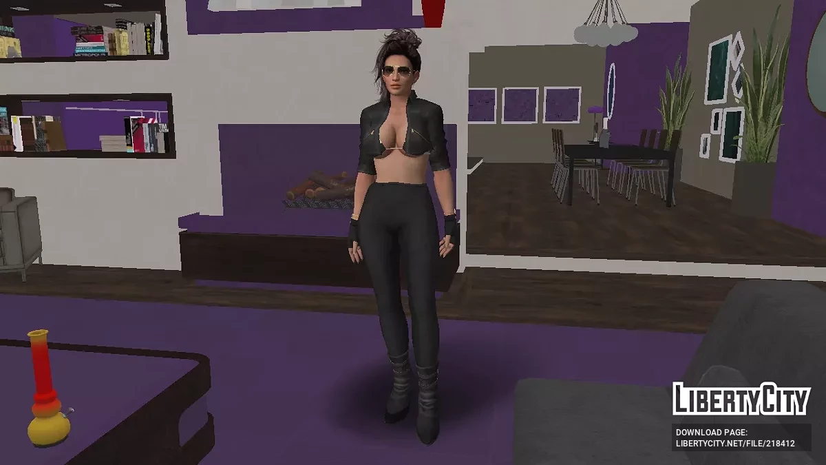 Skin Lisa Hamilton dalam jaket dan celana hitam / GTA San Andreas