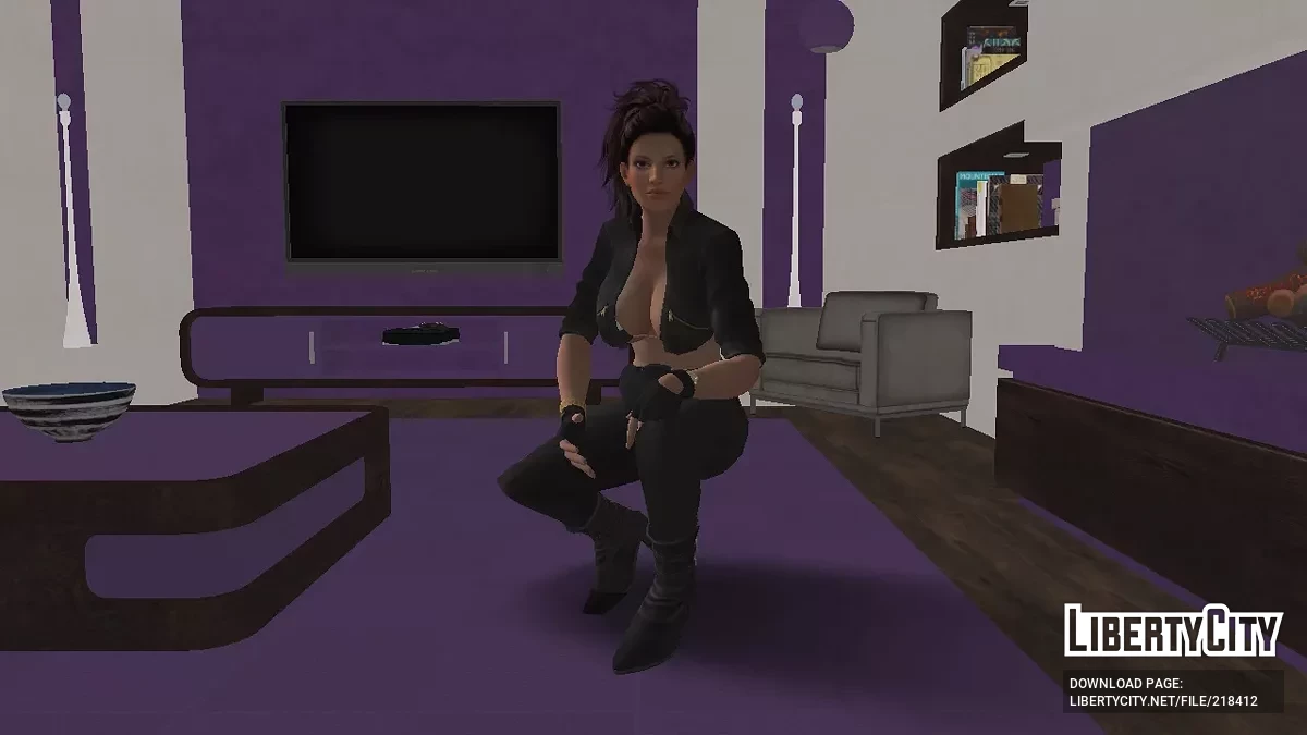 Skin Lisa Hamilton dalam jaket dan celana hitam / GTA San Andreas