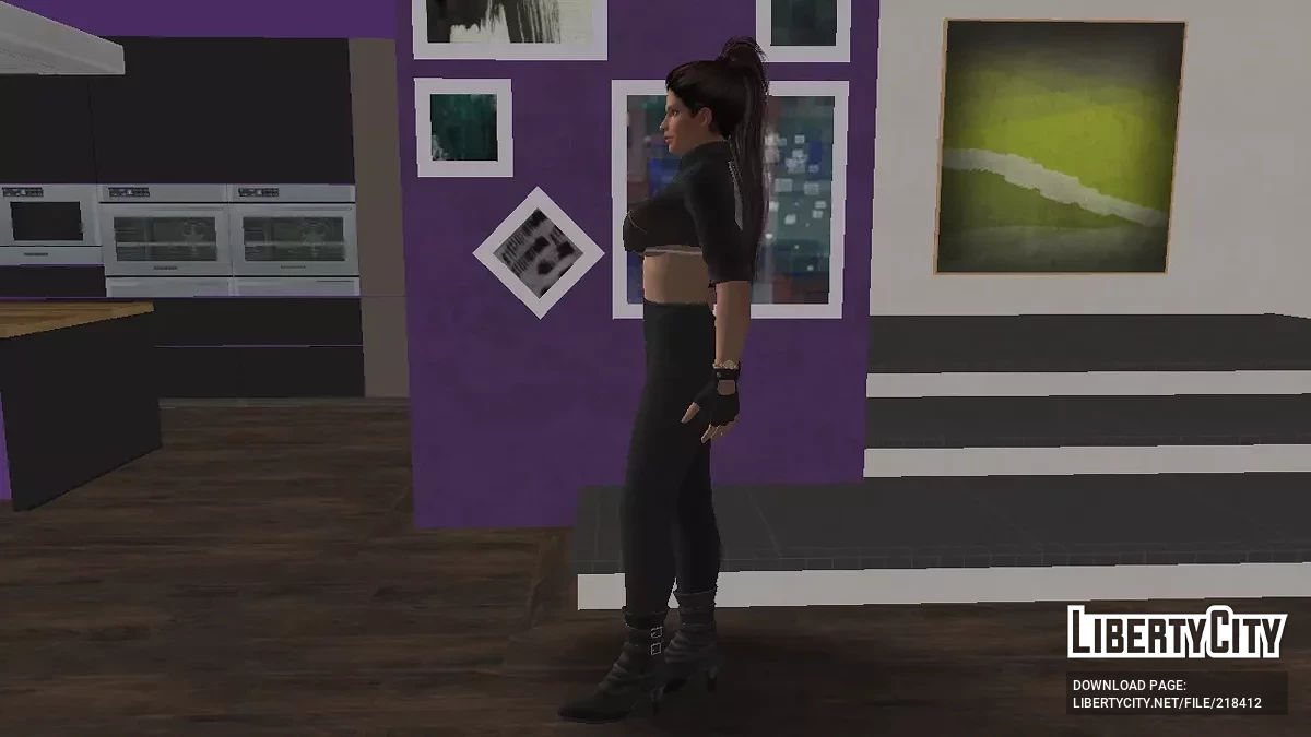 Skin Lisa Hamilton dalam jaket dan celana hitam / GTA San Andreas