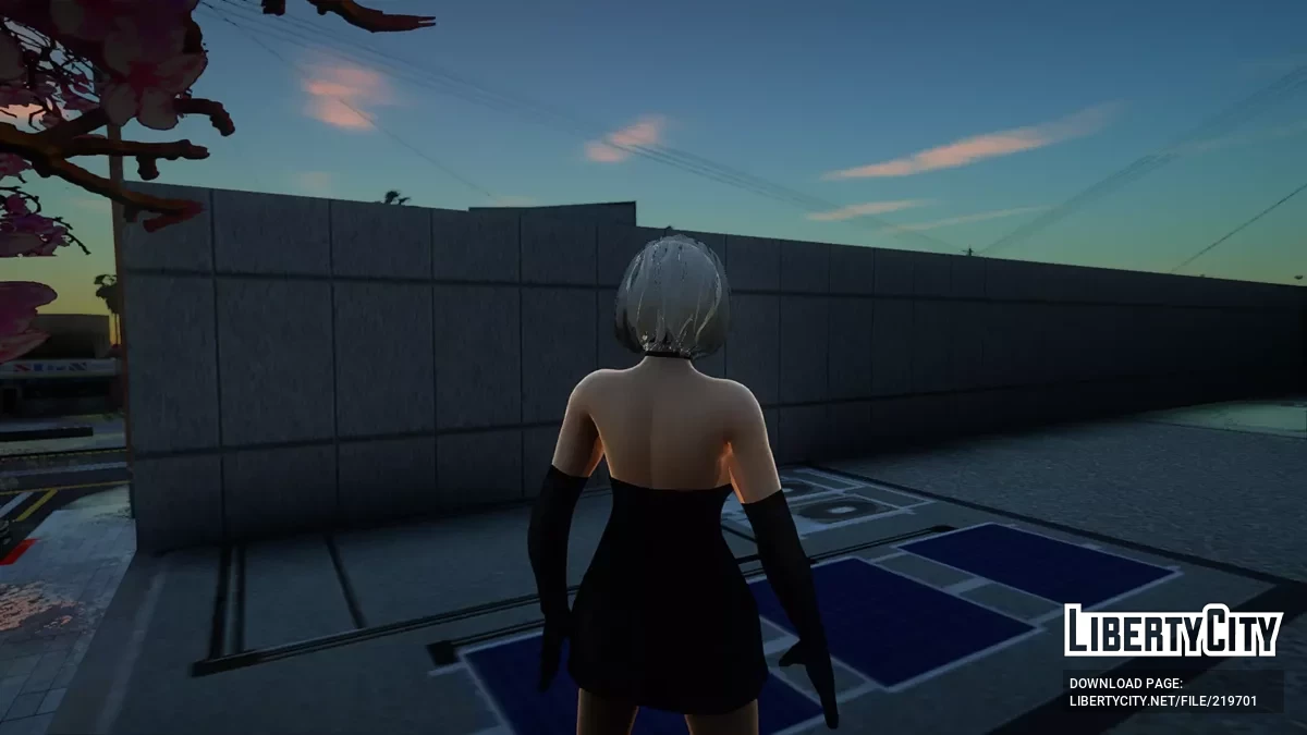 2B from NieR: Automata in an elegant black dress / GTA San Andreas