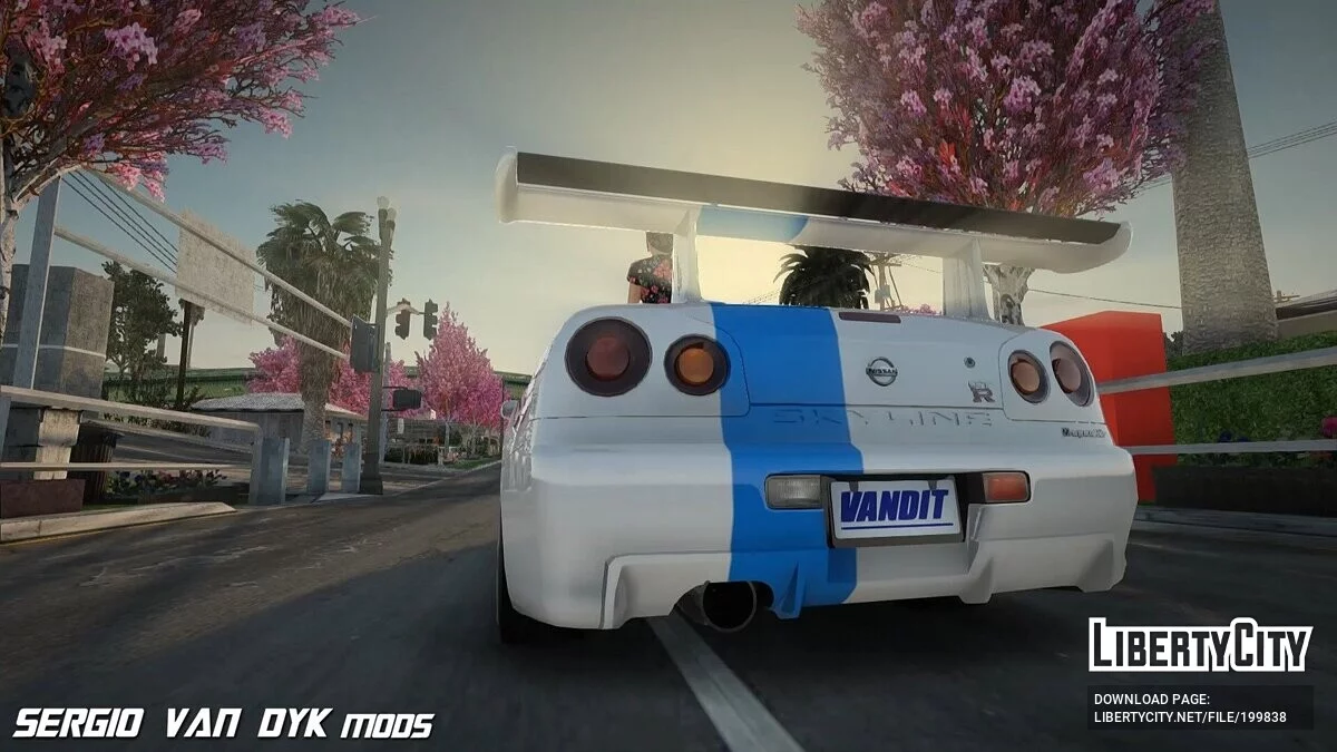 Nissan Skyline GTR R34 + Kokoro dari Dead Or Alive dengan gaun / GTA San Andreas