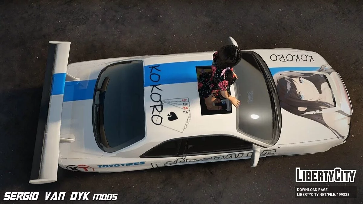 Nissan Skyline GTR R34 + Kokoro dari Dead Or Alive dengan gaun / GTA San Andreas