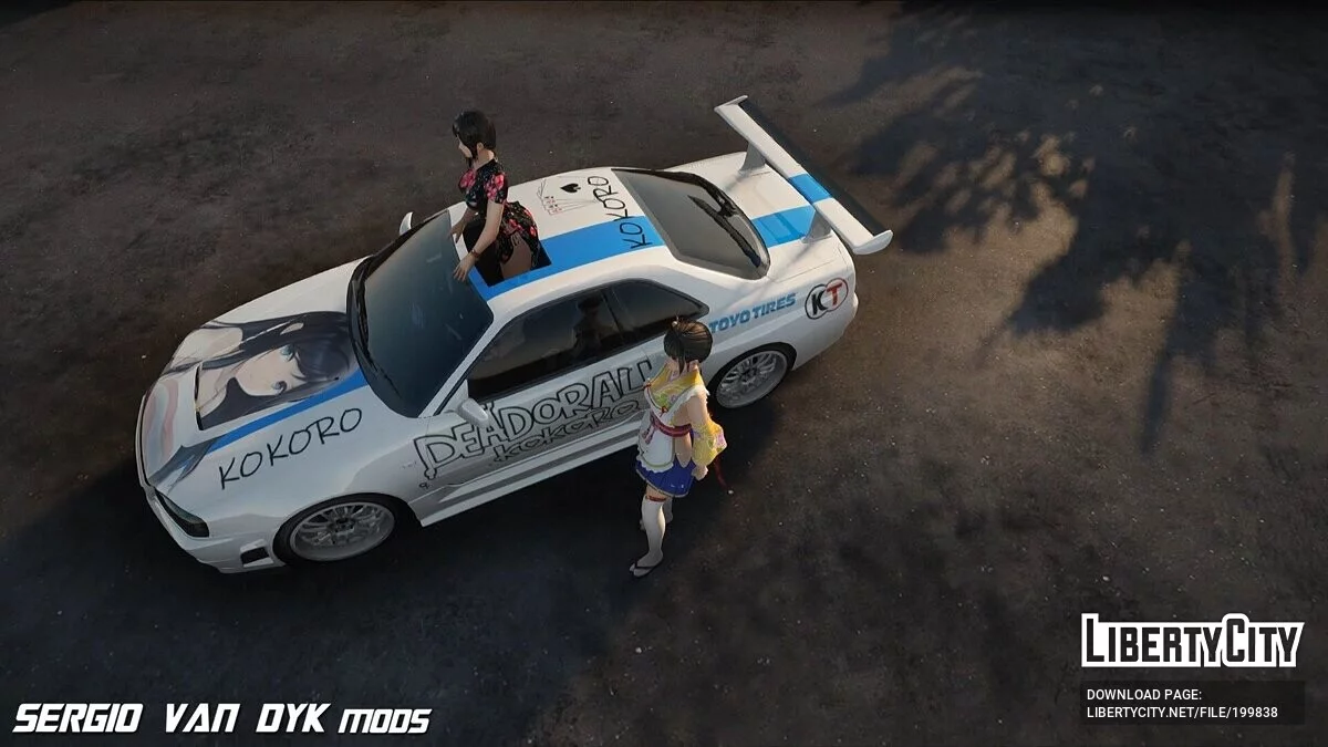 Nissan Skyline GTR R34 + Kokoro dari Dead Or Alive dengan gaun / GTA San Andreas