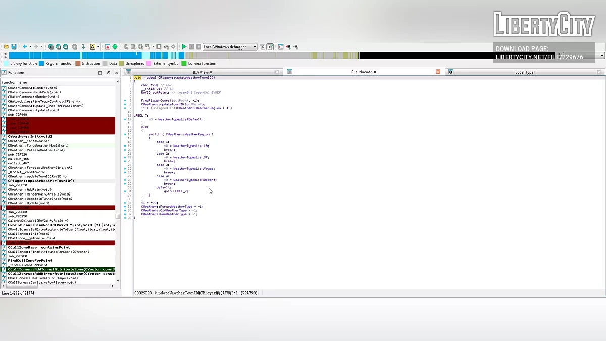 IDA Pro Database for Analysis game GTA SA / GTA San Andreas
