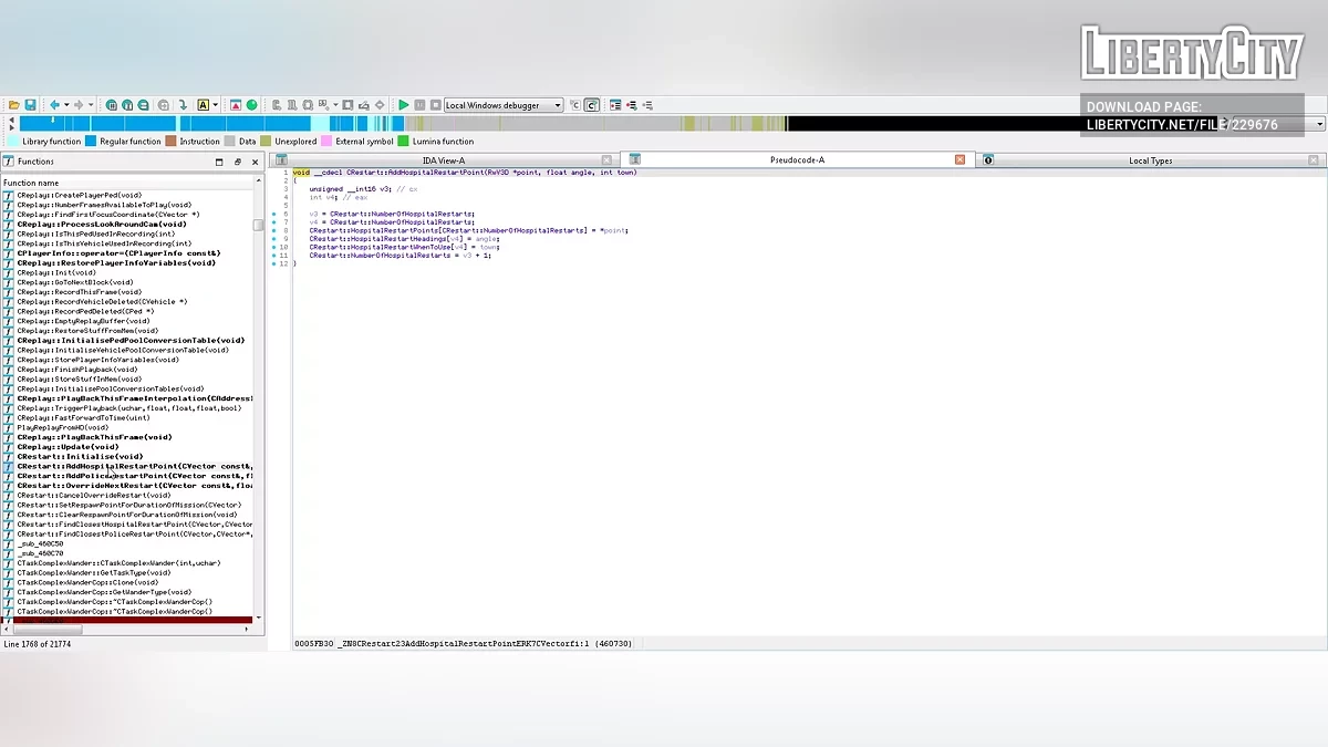IDA Pro Database for Analysis game GTA SA / GTA San Andreas