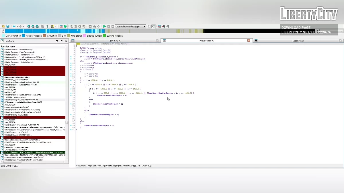 IDA Pro Database for Analysis game GTA SA / GTA San Andreas