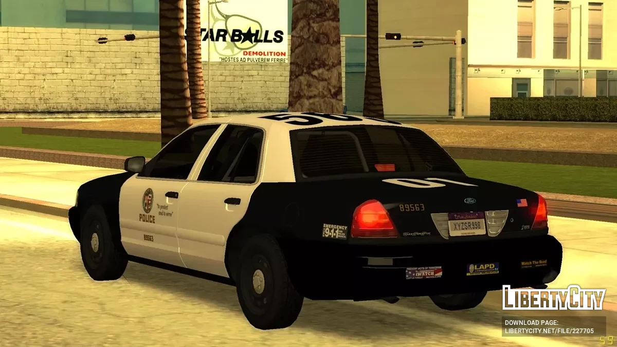 Поліцейський автомобіль 2007 Ford Crown Victoria LAPD Центрального патрульного підрозділу / GTA San Andreas
