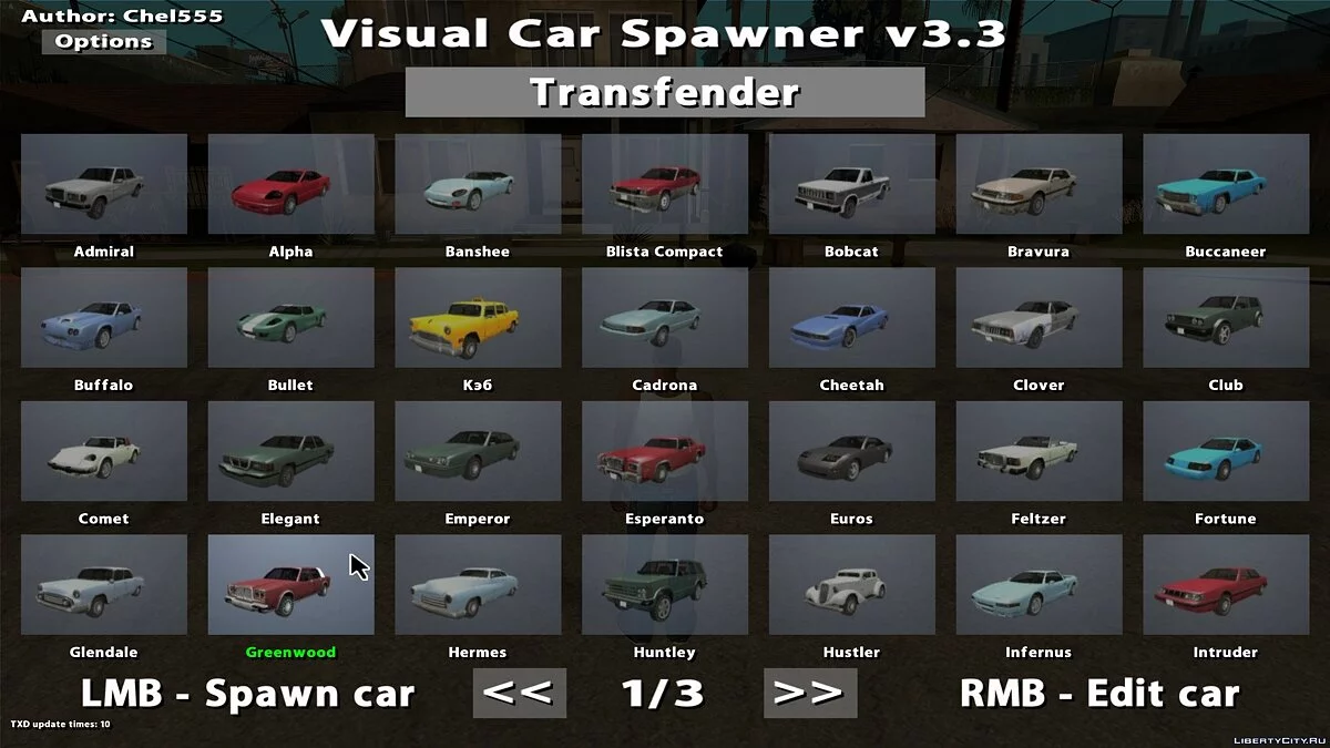 Візуальний спавнер автомобілів v3.3 / GTA San Andreas