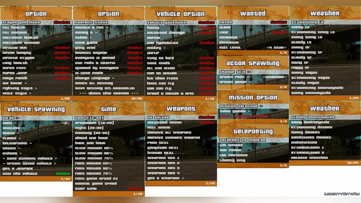 RZL-Trainer v2.0.1 - قائمة غش مريحة مثل GTA 5 / جي تي إيه سان أندرياس