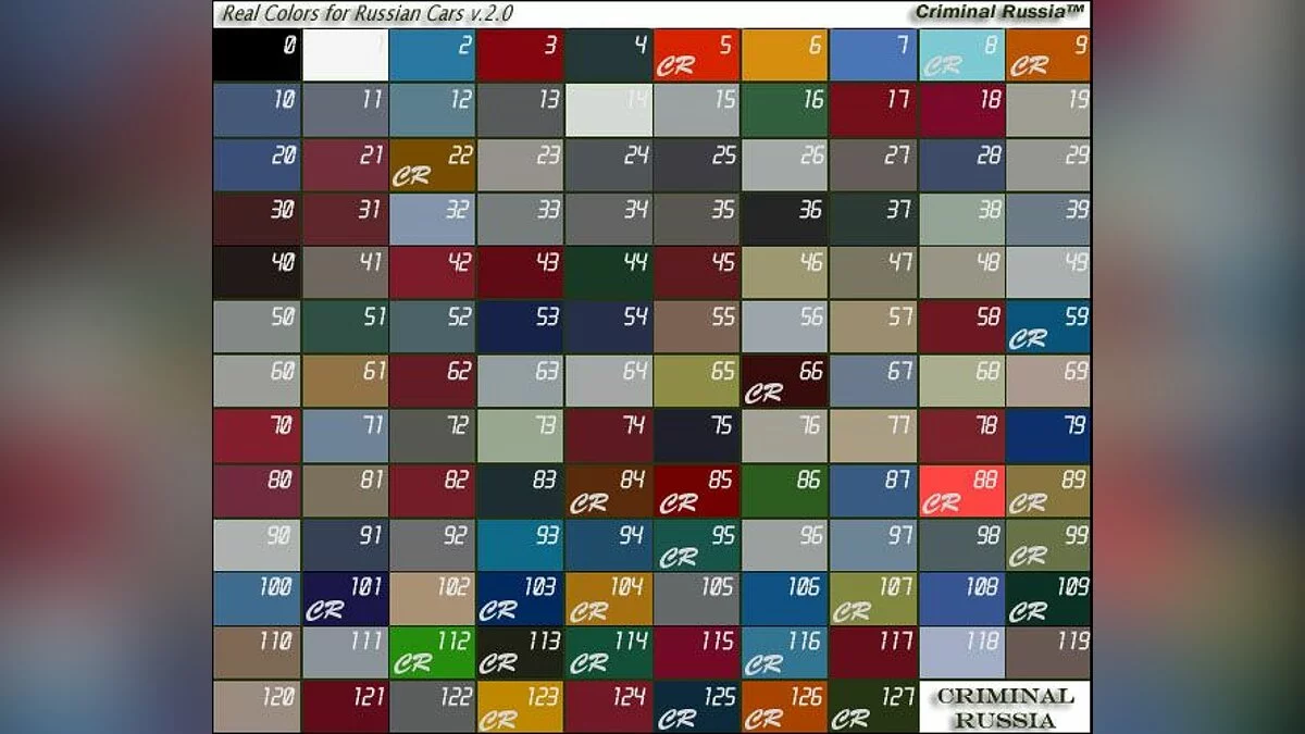 Car colors from CR / GTA San Andreas