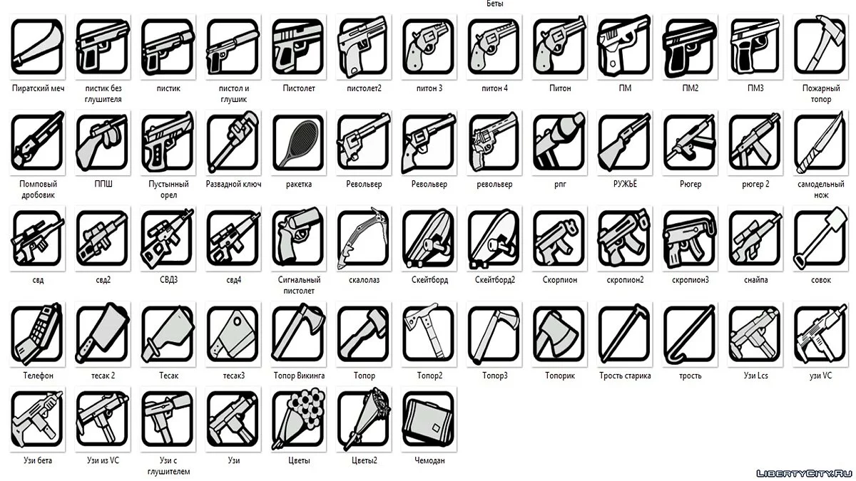 Ícones de armas no estilo GTA SA / GTA San Andreas