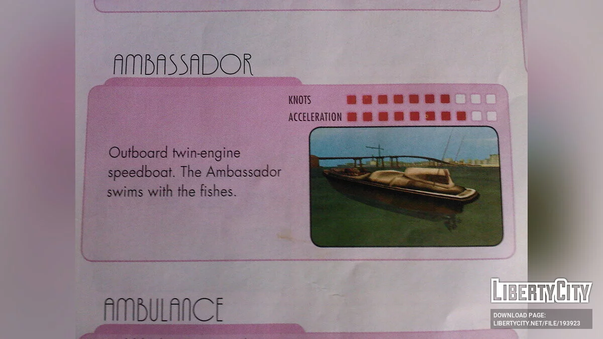 Ambassador - Beta Boat from Vice City / GTA San Andreas (iOS, Android)