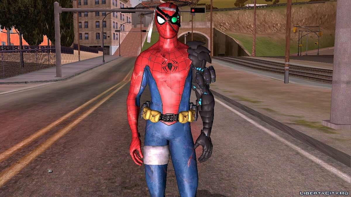 Download Spiderman in a cyborg costume for GTA San Andreas (iOS, Android)