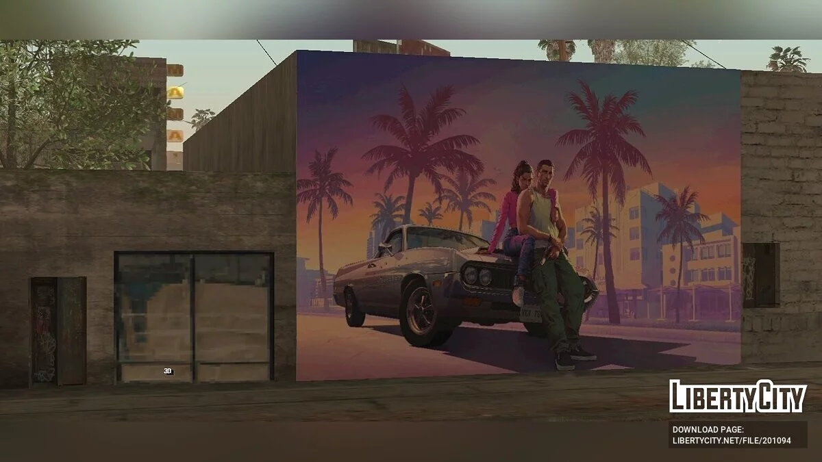 Мурал c артворком GTA 6 / GTA سان أندرياس (iOS، أندرويد)