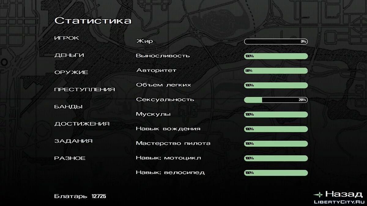 100% abgeschlossen, Fähigkeiten verbessert, Gebiete erobert / GTA San Andreas (iOS, Android)