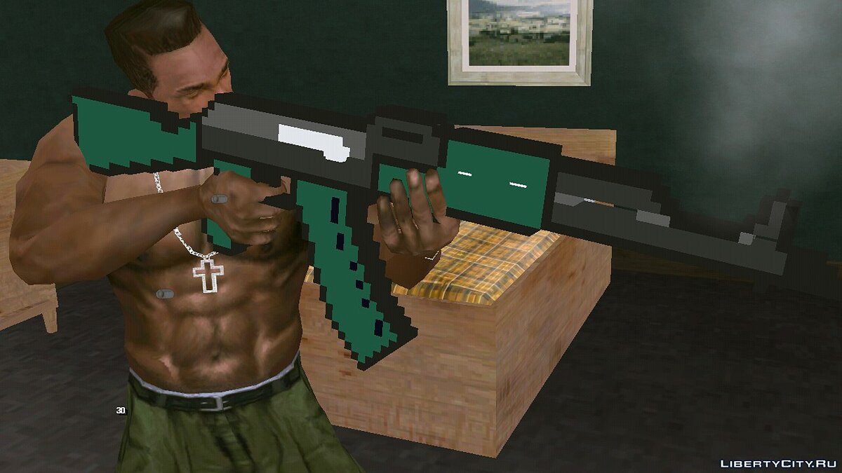Скачать Пиксельный AK-47 Из Майнкрафт Для GTA San Andreas (IOS.