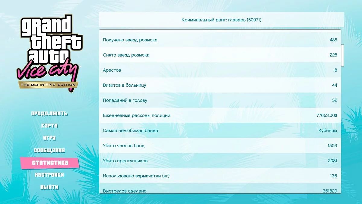 Sauvegarde avant la mission « Keep Your Friends » - terminée : 99 % / GTA Vice City : L'Édition définitive