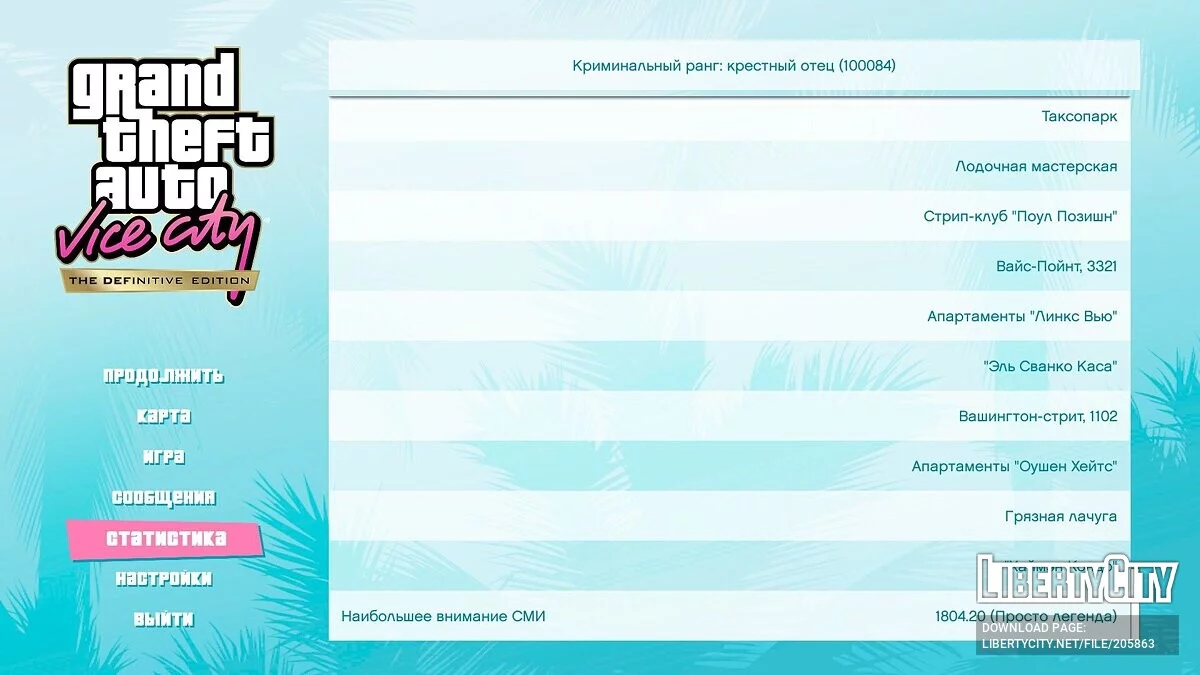 100% Save Game «Игра пройдена на 100%» / GTA Vice City : L'Édition définitive