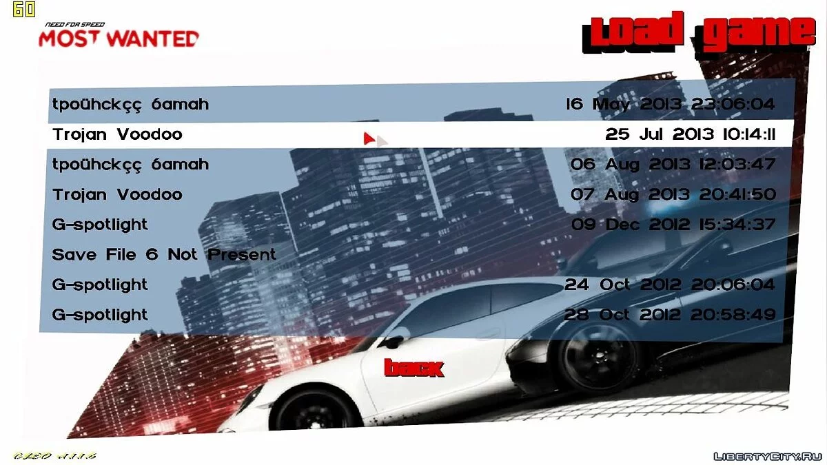NFS Most Wanted 2012 Style Menu / GTA Vice City