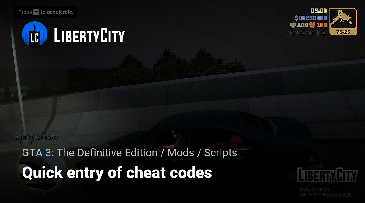 Quick code entry for GTA 3 Definitive Edition